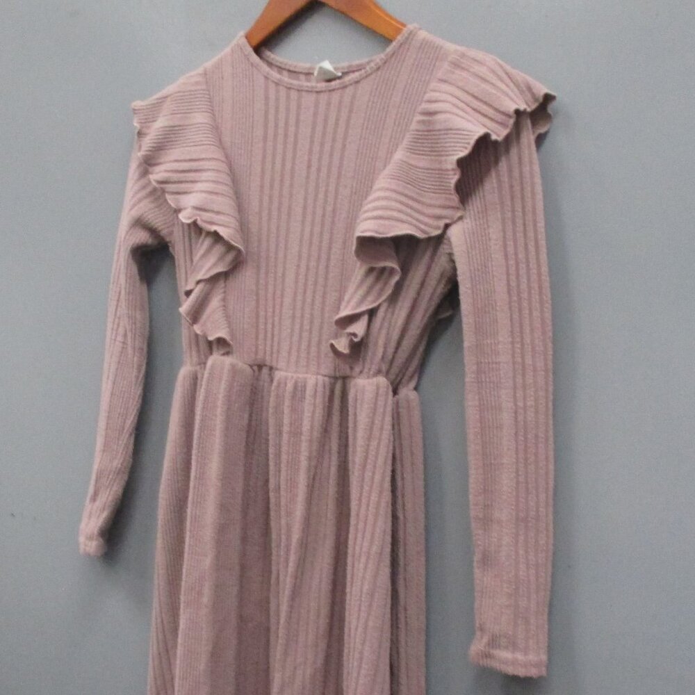 Shein Girl's Dress Size 11 - 12 Y Light Burgundy Round Collar Long Sleeve Dress